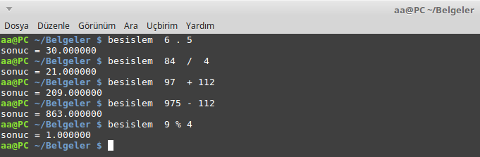 Konsoldan beş işlem 